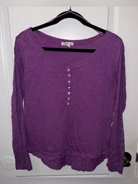 🔥5/$25🔥 Y2K Aeropostale Purple Long Sleeve Henley Top Preowned Size Large